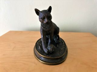 Collectable & Rare Vintage Solid Bronze Cat Sculpture F Souchal Paris French 3