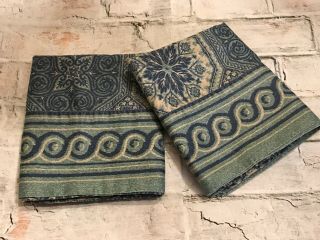 Rare Vtg Ralph Lauren Abstract Flower Blue Tapestry Pair Std Pillowcases