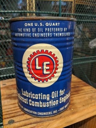Vintage Rare Le Brand Motor Oil 1 Quart All Metal Ribbed Can