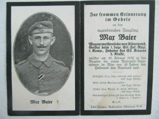 Rare 2 Page Wwii German Death Card,  Great Photo,  Baier