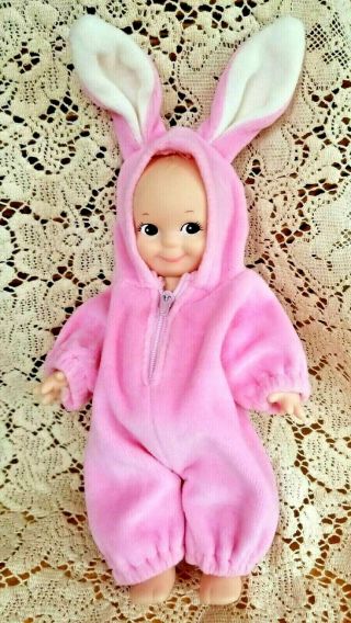 Kewpie Rose Art Rubber Vinyl Big Eyes Baby Doll 8 " In Easter Bunny Suit