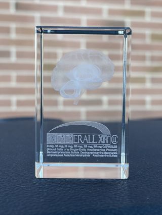 Adderall Xr Laser Etched Brain Lucite Paperweight Pharmaceutical Drug Rep Rare