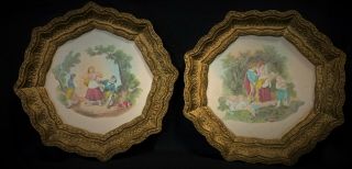 Vintage Burwood Products Plastic Framed Art - Set Of 2 Victorian Octagon Frame
