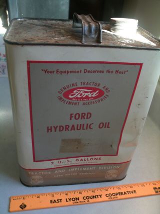 RARE Vintage FORD TRACTOR Hydraulic OIL 2 Gallon TIN CAN 3