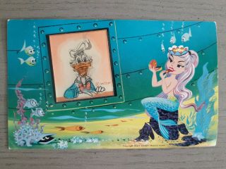 Disneyland Submarine Ride Vari - Vue Postcard Donald Duck Mermaid 1959 Rare