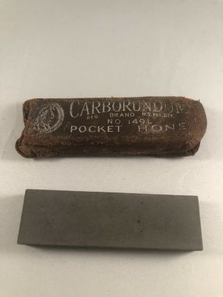 Antique Carborundum Brand Pocket Knife Hone Sharpening Stone Leather Case 149l