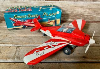 Rare Vintage Nos Japan Tin Toy Friction Midget Racer Air Plane.