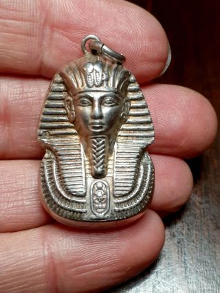 Rare Antique Victorian Sterling Silver Egyptian Revival Pharaoh Puffy Charm Fob