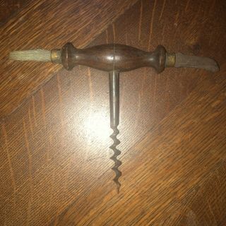 Rare Antique T Handle Corkscrew With Brush And Knife