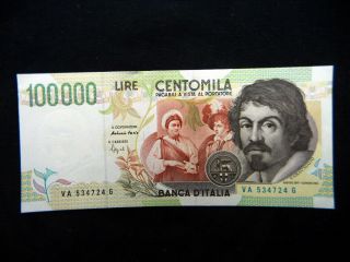 1994 Italy Rare Banknote 100000 Lire Unc Caravaggio2° First Date