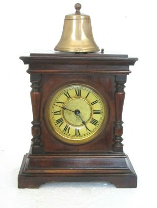 Rare Antique H.  A.  C.  German Bell Top Mantel Clock Alarm Lg Brass Bell,  Well