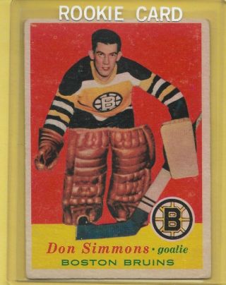 1957/58 Topps 14 Don Simmons Rookie Rc (boston Bruins) Rare
