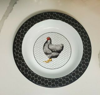 Rare Department 56 Chicken Coop 8 " Plate Black White Metal Enamel Vintage