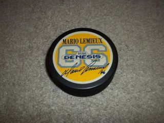 Vtg Rare Sega Genesis Mario Lemieux Pittsburgh Penguins 66 Official Hockey Puck