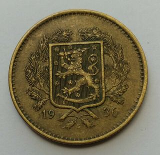Rare 1936 Finland 10 Markkaa Bronze Coin