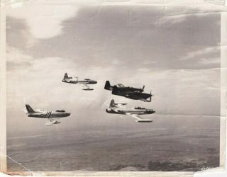 Ja3 Vintage Military Airplane Photo 8x10 - Rare Photo Of 4 Diff Fighters Mid Air