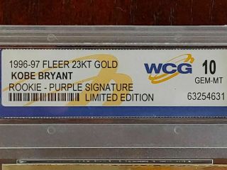 FLEER Rare KOBE BRYANT ROOKIE 23KT GOLD card signature / autograph 10 3