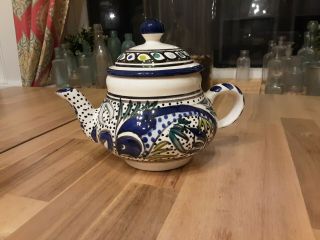 Le Souk Ceramique Hand Painted Blue Fish Design Teapot Made In Tunisia Rare