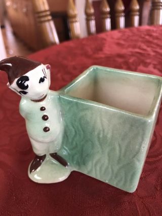 Rare Vintage Ceramic Green Gray Pixie Elf Planter Or Toothpick Holder - Japan?