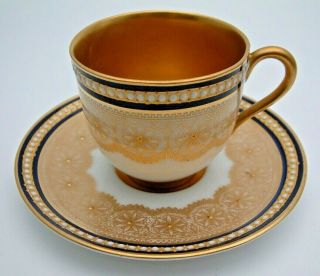 Rare Gilded Royal Worcester Jewelled Cup & Saucer 2 - Slight A/f