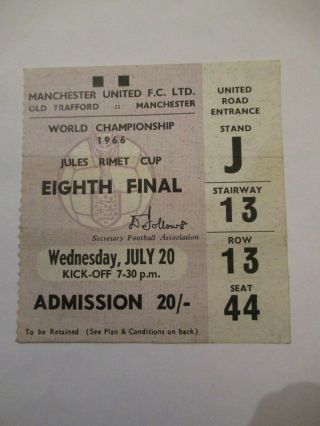Rare Football Ticket World Cup 1966 Hungary V Bulgaria Old Trafford Manchester