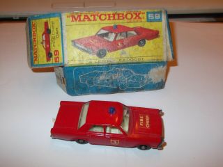 Rare Vintage Matchbox 59 Fire Chief Car,  Box
