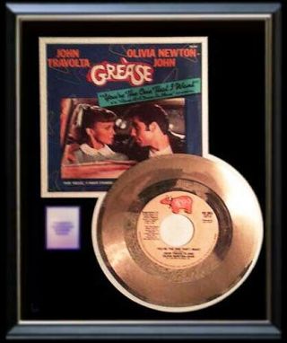 Grease Olivia Newton - John Travolta Gold Metalized Record Rare 45 Pm Non Riaa