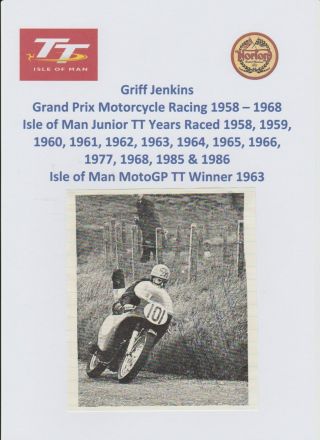 Griff Jenkins Motorcycle Racer 1958 - 1968 Iomtt Rare Hand Signed Picture