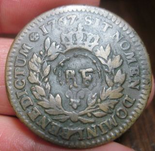 1767 Copper " Sou " (12 Deniers) W/ " Rf " Counter Stamp - - French Colonies - Rare -