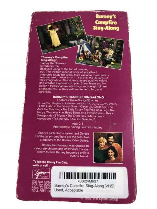 Barney ' s Campfire Sing - Along VHS Video Tape Rare 1990 Vintage Kids ' Movie 2