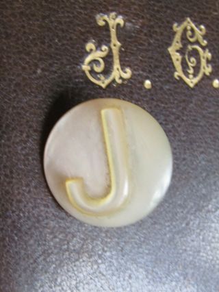 Rare Antique French Initial " J " Mother Of Pearl Button Hole Stud Monogram 4of4
