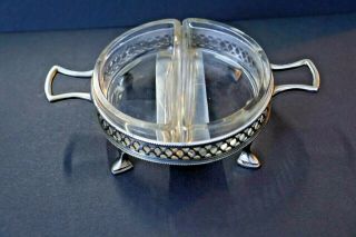 Vintage / Mid Century Silver Plated And Glass Serving Dish.  Rare & Unusual