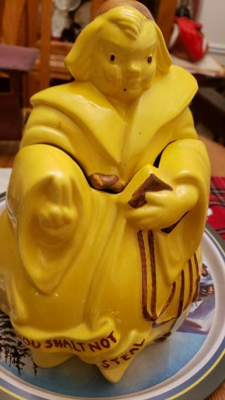 Vintage Red Wing Ceramic Cookie Jar Friar Tuck Monk Thou Shalt Not Steal Rare