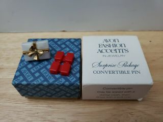 1979 Avon Surprise Package Convertible Christmas Pin Set With Box Rare