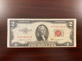 Rare Vintage 1953 Us Two (2) Dollar Bill With Red Seal
