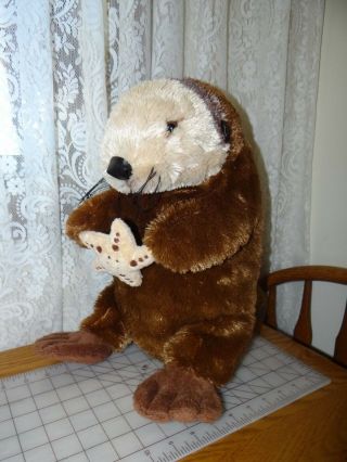 Rare 24 " Long Plush Sea Otter Holding Plush Happy Face Starfish In Front Paws