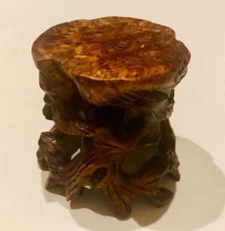 Vintage Chinese Rare Natural Burl Root Vase Stand Wooden Carved 2 1/8 " Diameter