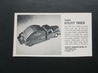 Vtg Rare 1950 Dealer Ad - Structo Utility Garbage Truck City Of Toyland 1950’s