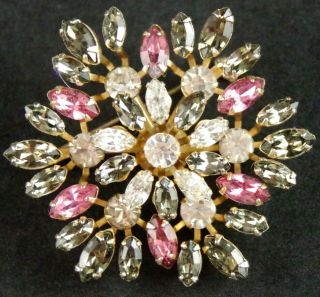 Rare Vtg Schurin Mid - Century Glass Rhinestone Snowflake Flower Pendant/ Brooch