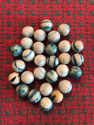 Antique Clay Marbles.  Rare Blue And White