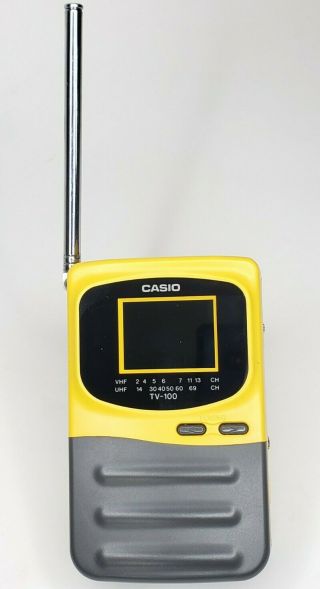 Vintage Casio Tv - 100 Portable Hand - Held Analog Tv Vhf/uhf Rare Yellow