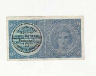 1 Korun Fine Banknote From Bohemia - Moravia 1939 Pick - 1b Rare