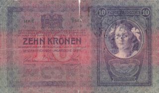 10 KRONEN VG PROVISIONAL BANKNOTE FROM TRANSYLVANIA 1918 OLD DATE 1904 RARE 2