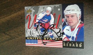 NHL & USA Bryan Berard Auto ' d Card and 1 of A Kind OHL Stall Nameplate - RARE 3