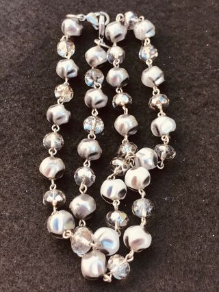 Rare Silver Mirrored Crystal Beaded Vintage Necklace