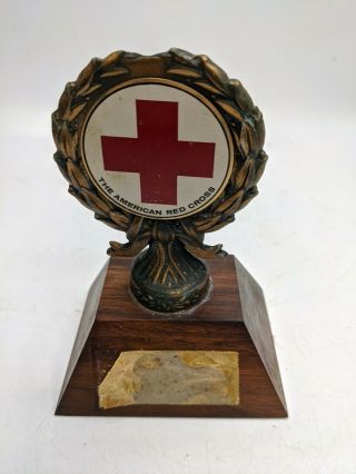 The American Red Cross Antique - Vtg Wwii - Era Trophy Award Metal Wood 6x4 Rare Old