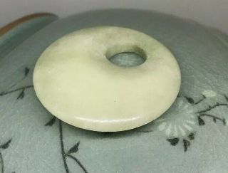 Large Antique Light Green Jade Jadeite Circle Donut Pendant 2” For Necklace 36g