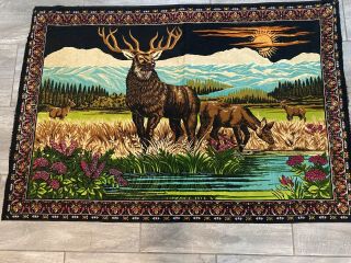 Antique Vintage Deer Stag Tapestry Made In Turkey 57” X 39.  6”