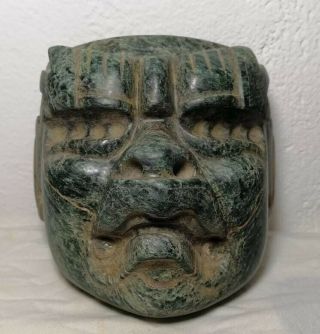 Rare Pre - Columbian Olmec Stone Jaguar Mask With Inscribed Were - Jaguar On The6.  29