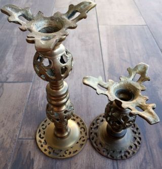 Vintage Antique Brass Ornate Gothic Candlestick Holders 9 " 5 "